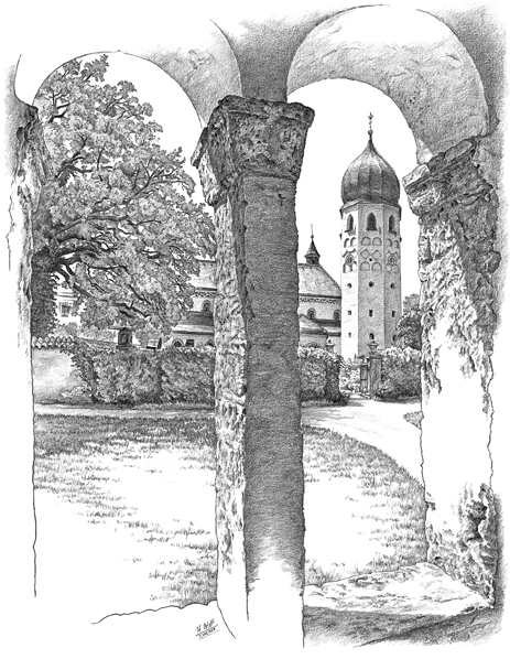 Frauenchiemsee: Das Münster aus der Perspektive der karolingischen Torhalle