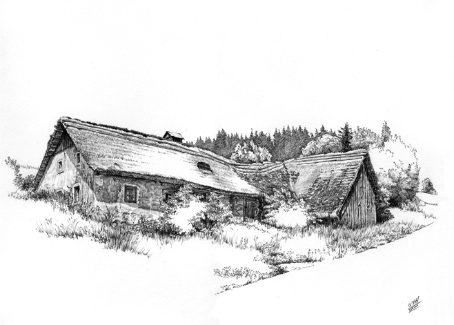 Strohgedeckter Bauernhof im Mühlviertel, Oberöstereich